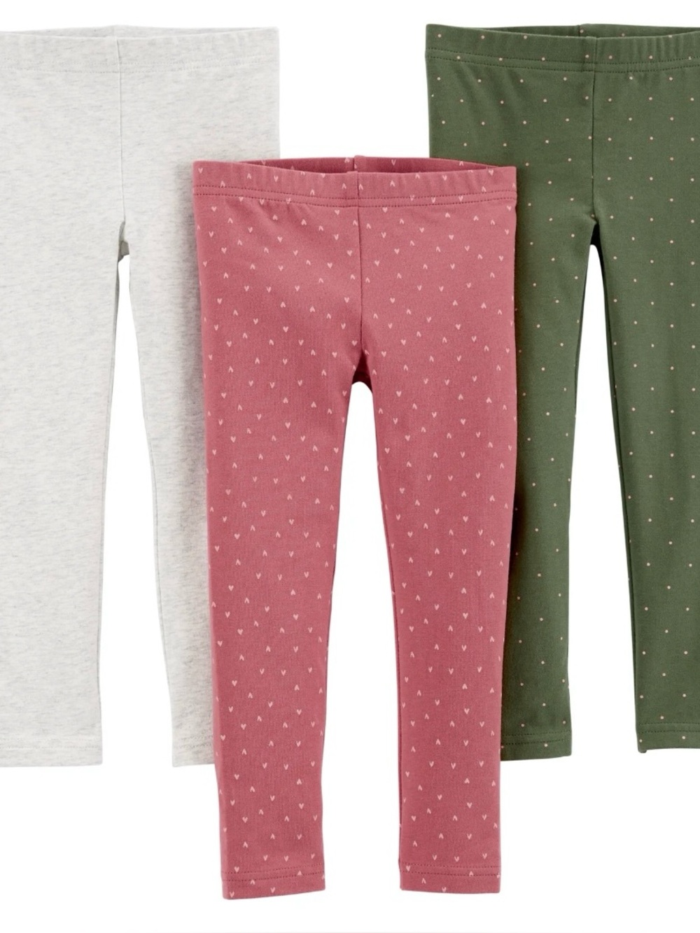 child of mine 3-Pack Girls' Leggings in Dusty Rose, Olive & Light Gray